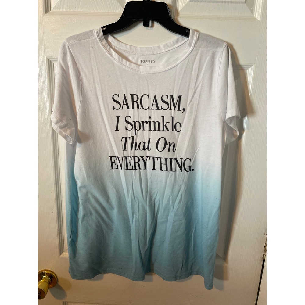 Torrid Sarcasm I Sprinkle That On Everything Ombre Graphic Tee White Blue 0 L XL